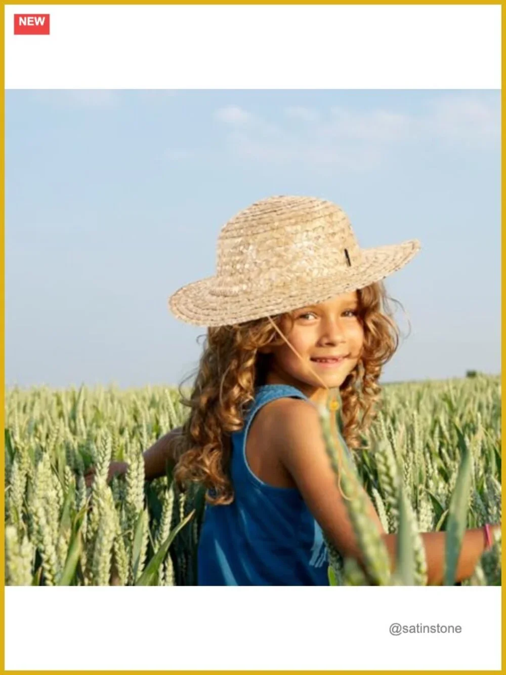 Kids Straw Sun Hat with Adjustable Fit, UPF 15, Lightweight Woven